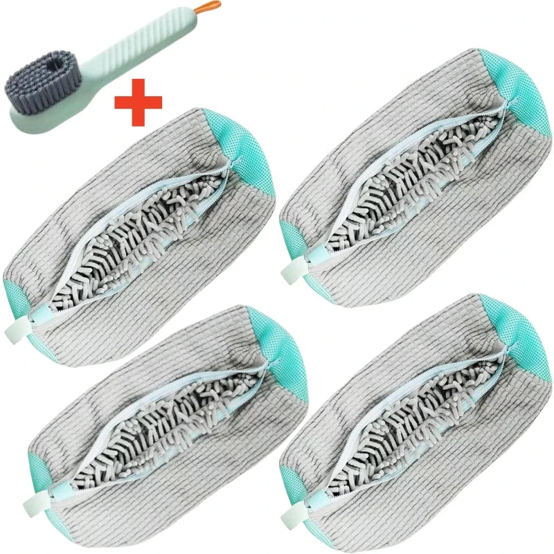 1/2/4PCS Shoe Washing Machine Bag with Liquid Shoe Brush Set Durable Laundry Shoe Bag and Soft Bristle Clean Brush for All Shoes