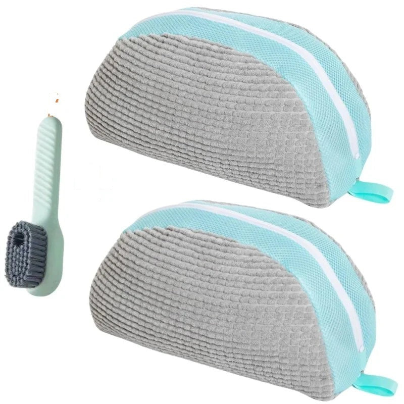 PairRevive Dome wash bag two-pack in grey with cleaning brush