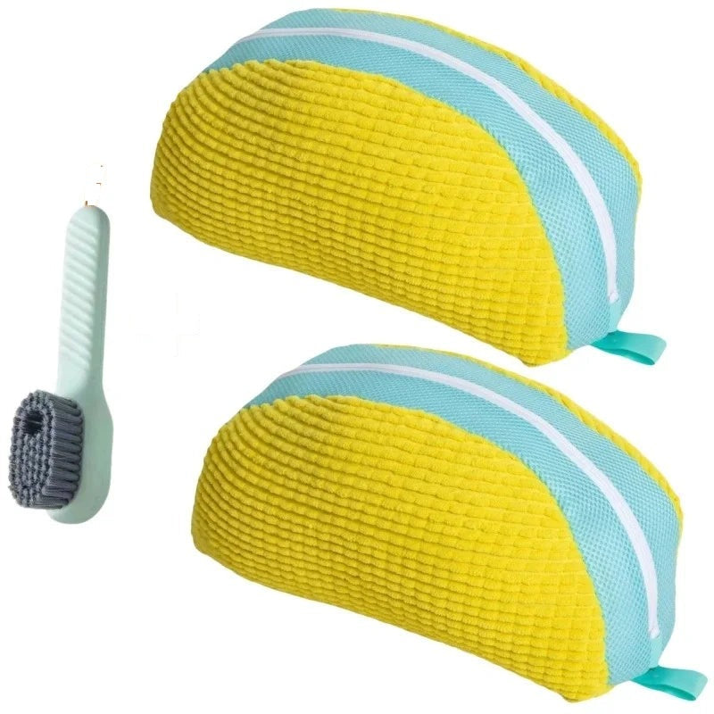 PairRevive Dome wash bag two-pack in yellow with cleaning brush